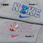 Stitch & Angel Nike Embroidered Shirt: Customizable Matching Couple Shirt