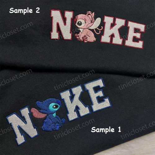 Custom Stitch Angel & Nike Embroidered Shirt: Romantic Disney Couple Tee