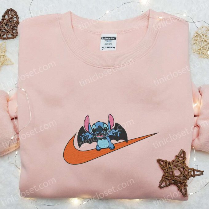 Stitch Bat x Swoosh Embroidered Sweatshirt – Lilo and Stitch Disney Shirt Perfect Halloween Gift