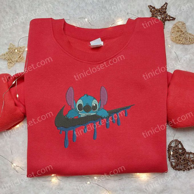 Disney Characters Embroidered Shirt – Stitch Cartoon x Swoosh – Halloween Design Best Family Gift