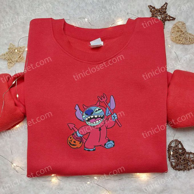 Stitch Devil Embroidered Sweatshirt: Disney Halloween Hoodie Best Gift Ideas