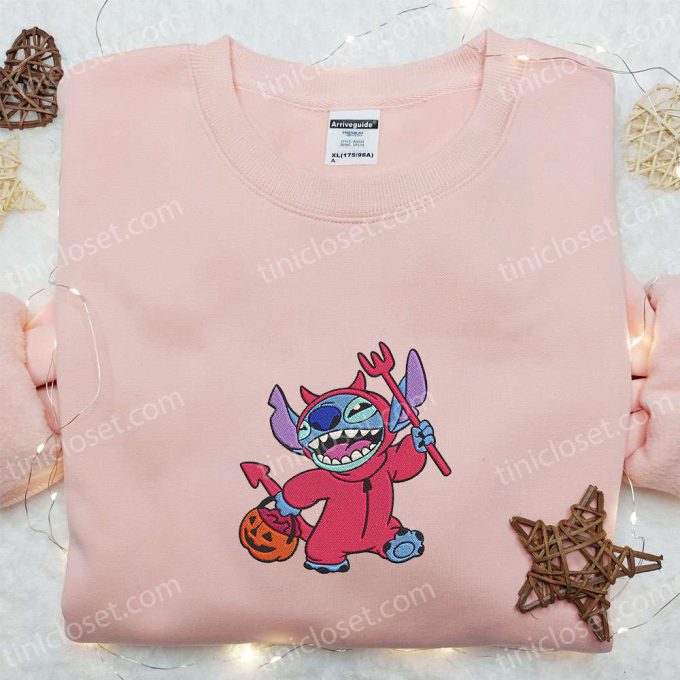 Stitch Devil Embroidered Sweatshirt: Disney Halloween Hoodie Best Gift Ideas