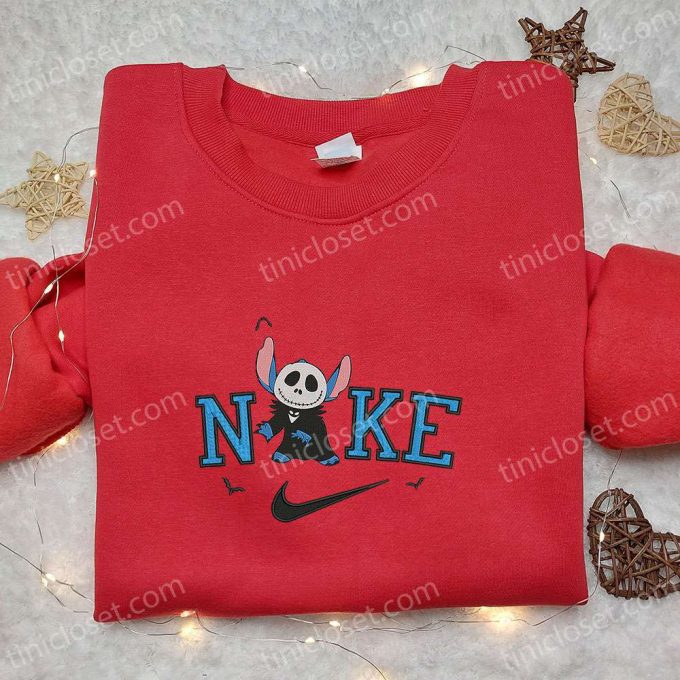 Stitch Jack Skellington x Nike Embroidered Shirt: Adorable Halloween & Nike Inspired Tee