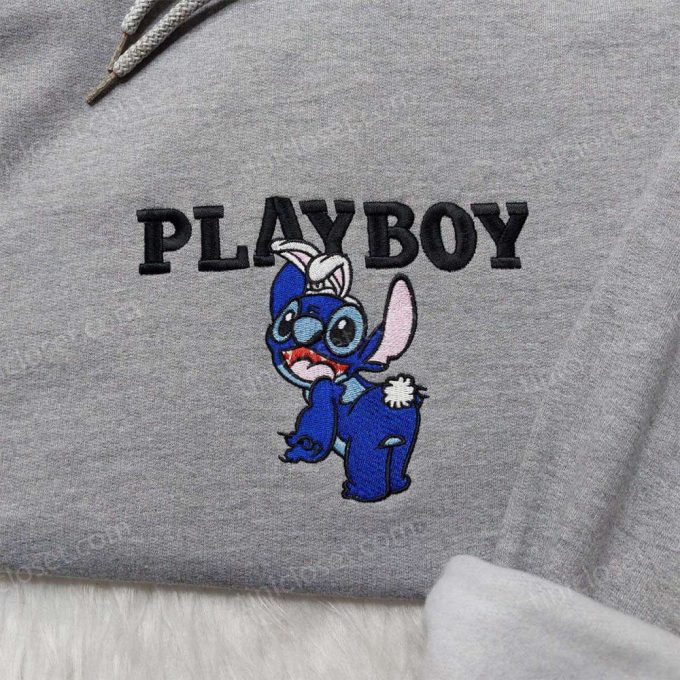 Stitch Playboy & Disney Embroidered Shirt Sweatshirt Hoodie: Cute & Trendy Embroidered Apparel