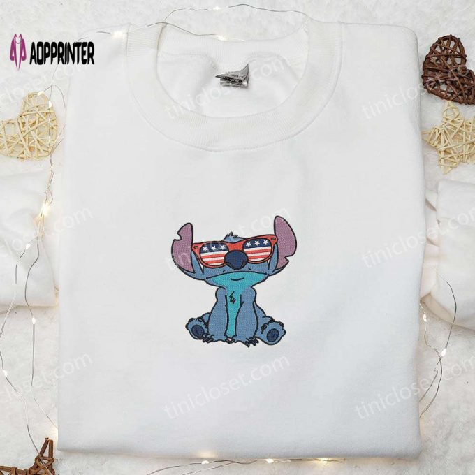 Stitch with America Glasses Shirt: Disney Embroidered Independence Day Tee