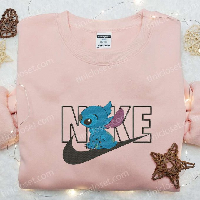 Stitch x Nike Cartoon Embroidered Sweatshirt Disney Characters Shirt Custom Embroidered Tee