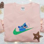 Stitch x Nike Swoosh Cartoon Embroidered Tshirt – Best Nike Inspired Gift for Family