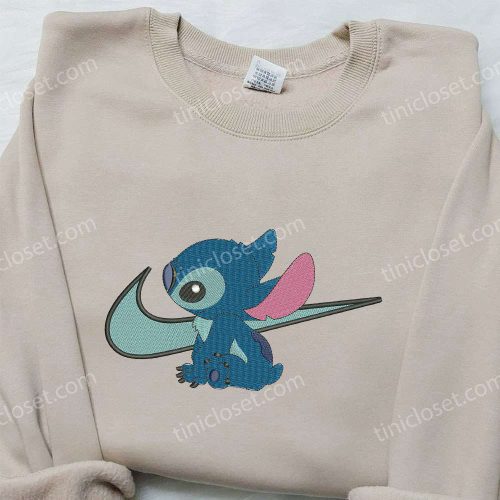 Stitch x Nike Swoosh & Lilo Cartoon Embroidered Sweatshirt – Nike Inspired Shirt