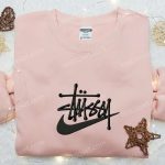 Stussy x Swoosh Embroidered Sweatshirt: Nike Inspired Hoodie Perfect Family Gift Idea