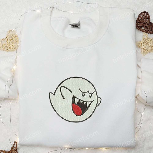 Super Mario Boo Ghost Embroidered Sweatshirt – Adorable Halloween Shirt for Best Halloween Gifts