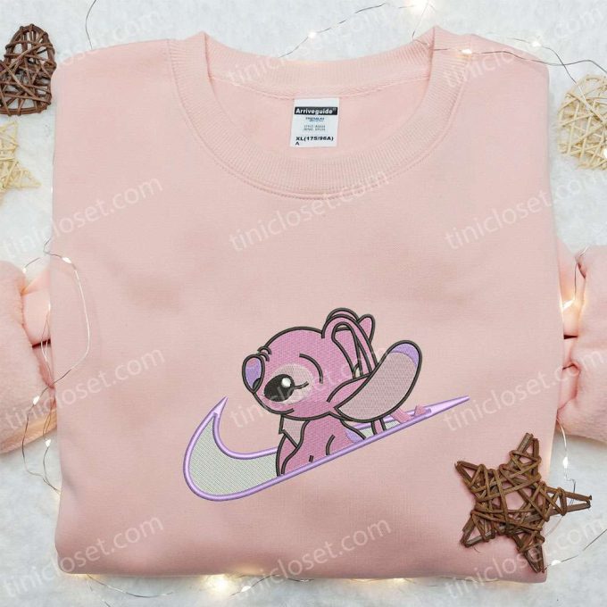 Swoosh x Angel Cartoon Embroidered Shirt: Disney Characters T-shirt – Best Family Gift Ideas