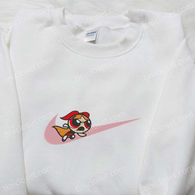 Swoosh x Blossom Cartoon Embroidered Sweatshirt Powerpuff Girls Shirt Nike Inspired T-shirt