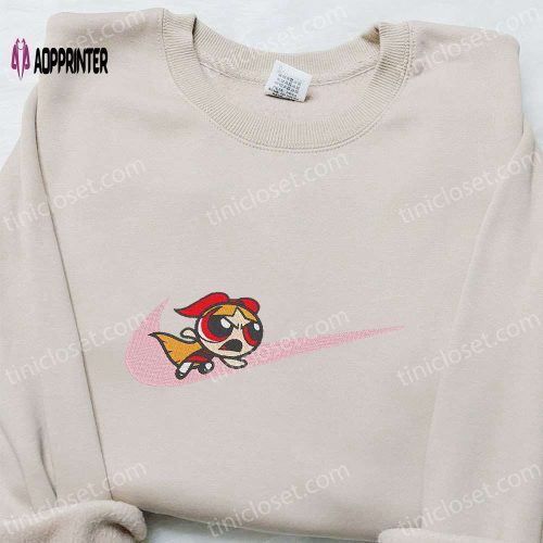 Swoosh x Blossom Cartoon Embroidered Sweatshirt Powerpuff Girls Shirt Nike Inspired T-shirt