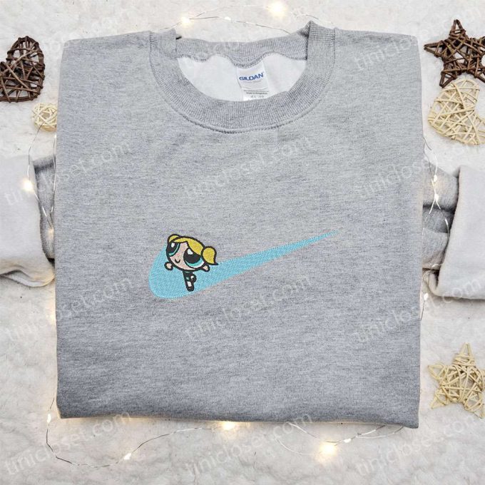 Swoosh x Bubbles Cartoon Embroidered Sweatshirt Powerpuff Girls & Nike Inspired T-shirt