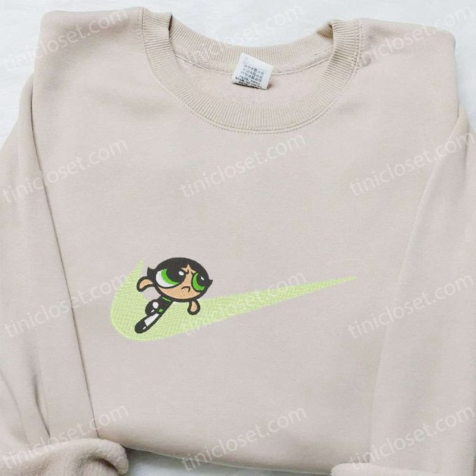 Swoosh x Buttercup Cartoon Embroidered Sweatshirt Powerpuff Girls Shirt Nike Inspired T-shirt