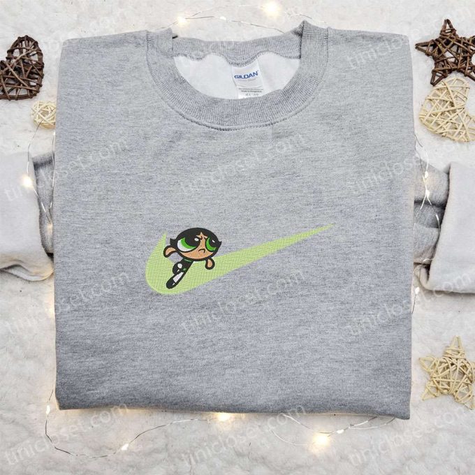 Swoosh x Buttercup Cartoon Embroidered Sweatshirt Powerpuff Girls Shirt Nike Inspired T-shirt