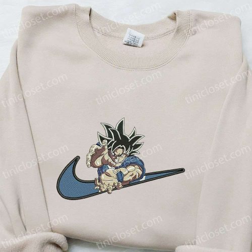 Swoosh x Goku Kameha Anime Hoodie: Dragon Ball Embroidered Shirt Cool Anime Clothing