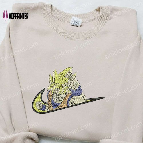 Swoosh x Goku Super Saiyan Anime Hoodie – Dragon Ball Embroidered Shirt for Cool Anime Clothing