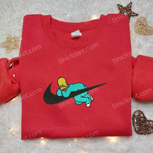 Swoosh x Homer Sleeping Cartoon Embroidered Sweatshirt: Nike Inspired Shirt Perfect Birthday Gift