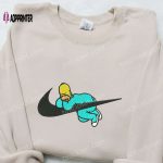 Swoosh x Homer Sleeping Cartoon Embroidered Sweatshirt: Nike Inspired Shirt Perfect Birthday Gift