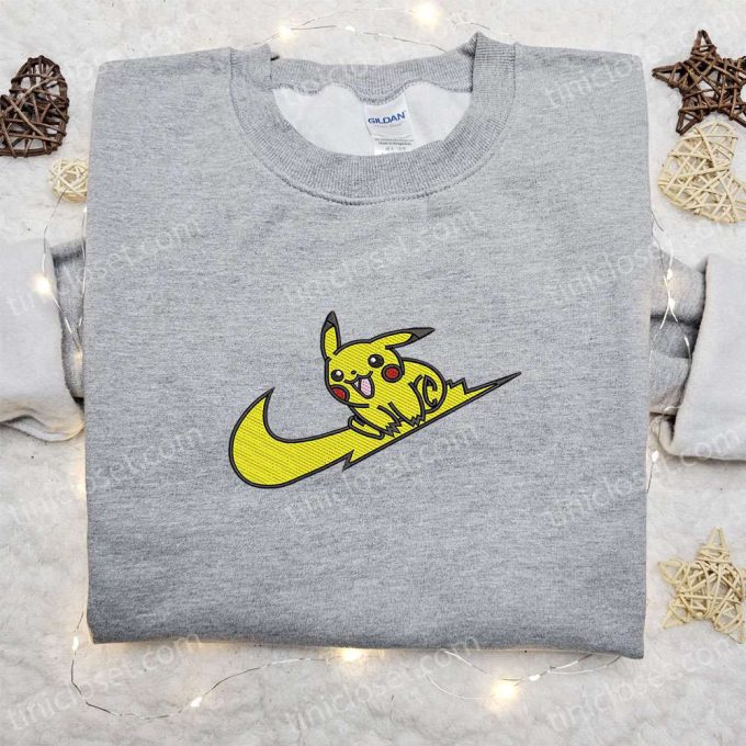 Swoosh x Pikachu Anime Embroidered Shirt: Pokemon T-shirt Perfect Family Gift Idea