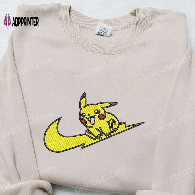 Swoosh x Pikachu Anime Embroidered Shirt: Pokemon T-shirt Perfect Family Gift Idea