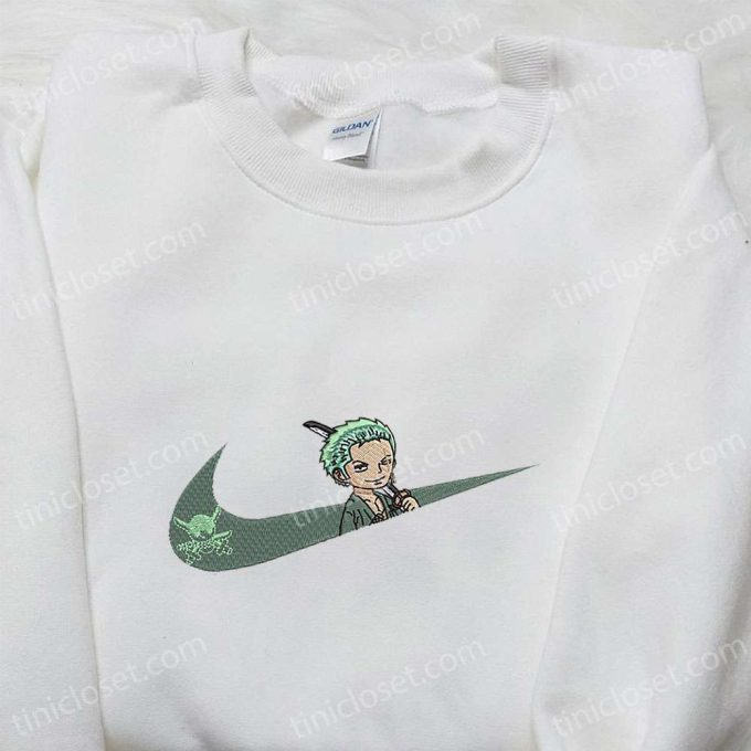 Swoosh x Roronoa Zoro Anime Sweatshirt: Best One Piece Embroidered Shirt Perfect Family Birthday Gift