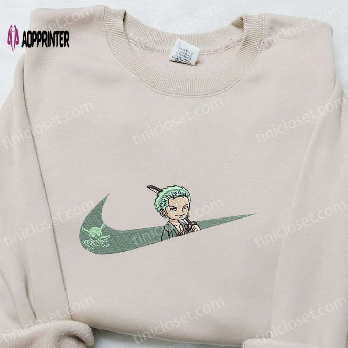 Swoosh x Roronoa Zoro Anime Sweatshirt: Best One Piece Embroidered Shirt Perfect Family Birthday Gift