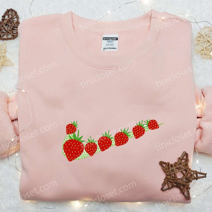 Swoosh x Strawberry Embroidered Sweatshirt: Favorite Food & Drink Hoodie Best Birthday Gift Ideas