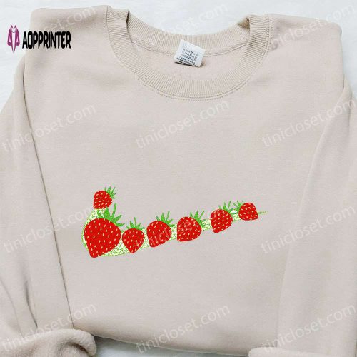 Swoosh x Strawberry Embroidered Sweatshirt: Favorite Food & Drink Hoodie Best Birthday Gift Ideas