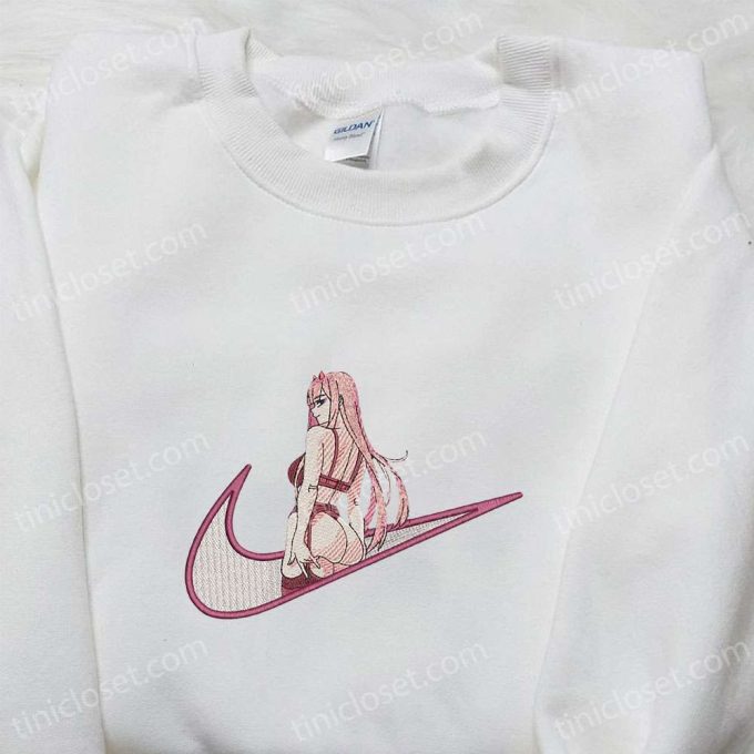 Swoosh x Zero Two Anime Sweatshirt: Nike Inspired Embroidered Shirt Custom T-Shirt