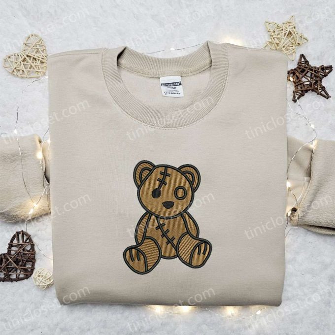 Cute Teddy Bear Embroidered Shirt: Perfect Family Gift with Adorable Design