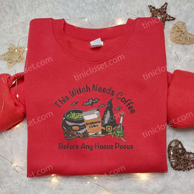 Witchy Coffee Lover Shirt: Hocus Pocus Embroidery Best Halloween Gift for Family