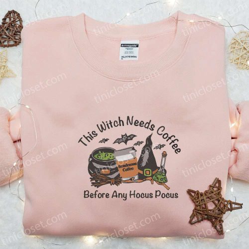 Witchy Coffee Lover Shirt: Hocus Pocus Embroidery Best Halloween Gift for Family