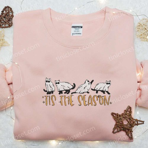 Tis The Season Cats Ghost Embroidered Shirt – Funny Halloween Gift for Family