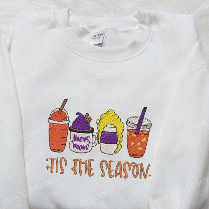 Tis The Season Fall Hocus Pocus Latte Embroidered Shirt – Retro Fall Gift for Family