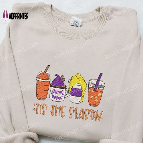 Tis The Season Fall Hocus Pocus Latte Embroidered Shirt – Retro Fall Gift for Family