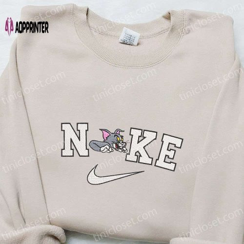 Tom Cat x Nike Cartoon Sweatshirt – Tom and Jerry Embroidered Hoodie Perfect Family Gift