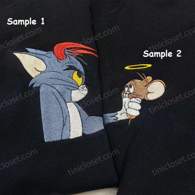 Tom & Jerry Cartoon Embroidered Shirt: Fun Matching Couple Shirt for a Playful Style!