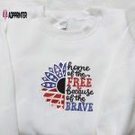 Best Patriotic Shirt: USA Flag Home of the Free Because of the Brave Embroidered Shirt – Perfect National Day Gift