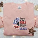 Best Patriotic Shirt: USA Flag Home of the Free Because of the Brave Embroidered Shirt – Perfect National Day Gift