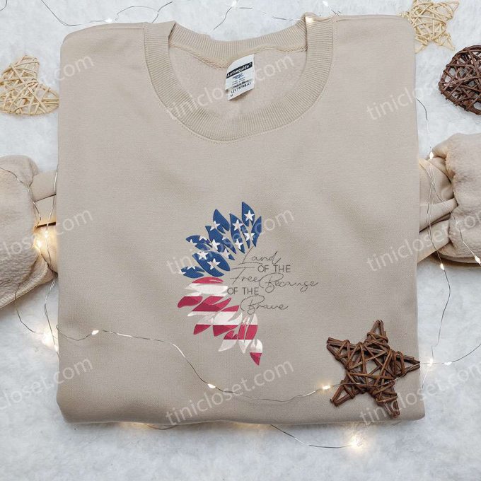 Land of the Free Embroidered Shirt: Best Patriotic Gift for National Day – USA Flag Brave & Patriotic Shirts