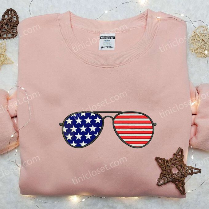 USA Flag x Sunglasses Embroidered Shirt: National Day Gifts for Patriotic Fashion