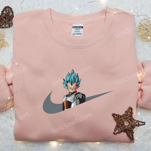 Vegeta Super Saiyan Blue x Nike Swoosh Anime Hoodie – Dragon Ball Embroidered Shirt Nike Inspired