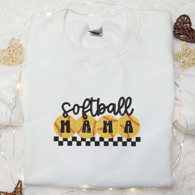 Vintage Softball Mama Embroidered Shirt & Hoodie: Perfect Mother’s Day Gift for Mom