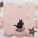 Funny Black Cat with Knife Embroidered Shirt – Best Halloween Gift