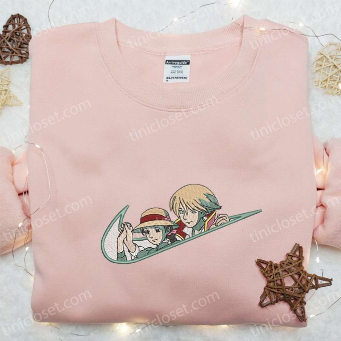 Wizard Howl & Sophie Hatter x Nike Swoosh Anime Embroidered Shirt: Best Nike Inspired Gift for Family