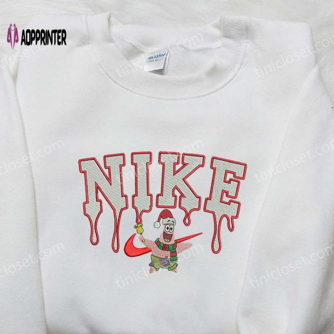 Xmas Patrick Star x Nike Embroidered Sweatshirt: SpongeBob SquarePants 4D Cartoon – Perfect Family Christmas Gift