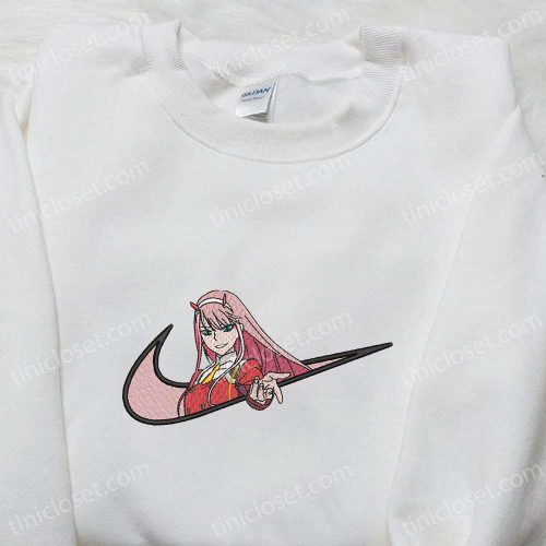 Zero Two x Swoosh Anime Embroidered Sweatshirt – Darling in the Franxx Shirt – Custom T-shirt