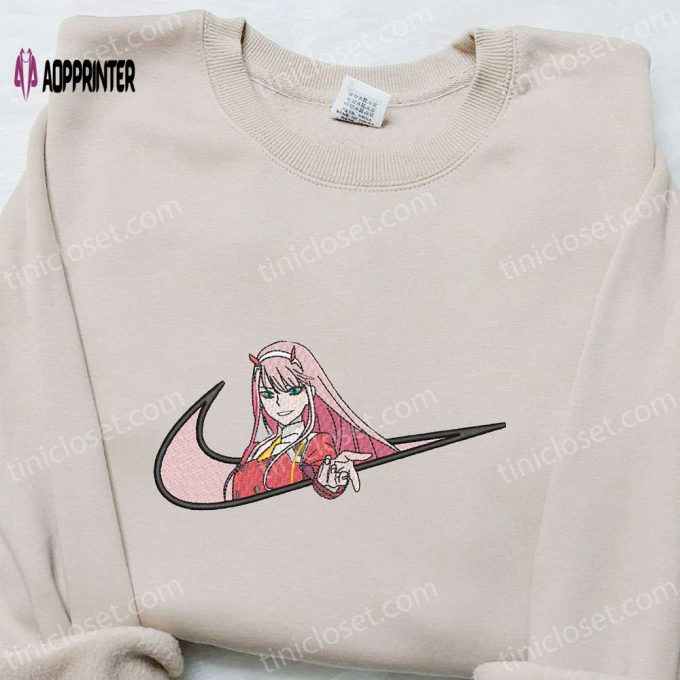 Zero Two x Swoosh Anime Embroidered Sweatshirt – Darling in the Franxx Shirt – Custom T-shirt